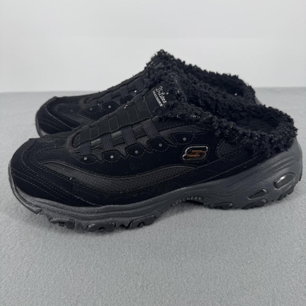 Skechersโ D'Lites Mule Shoes Womens Size 11 Black Faux Fur Lined Slip On 149783